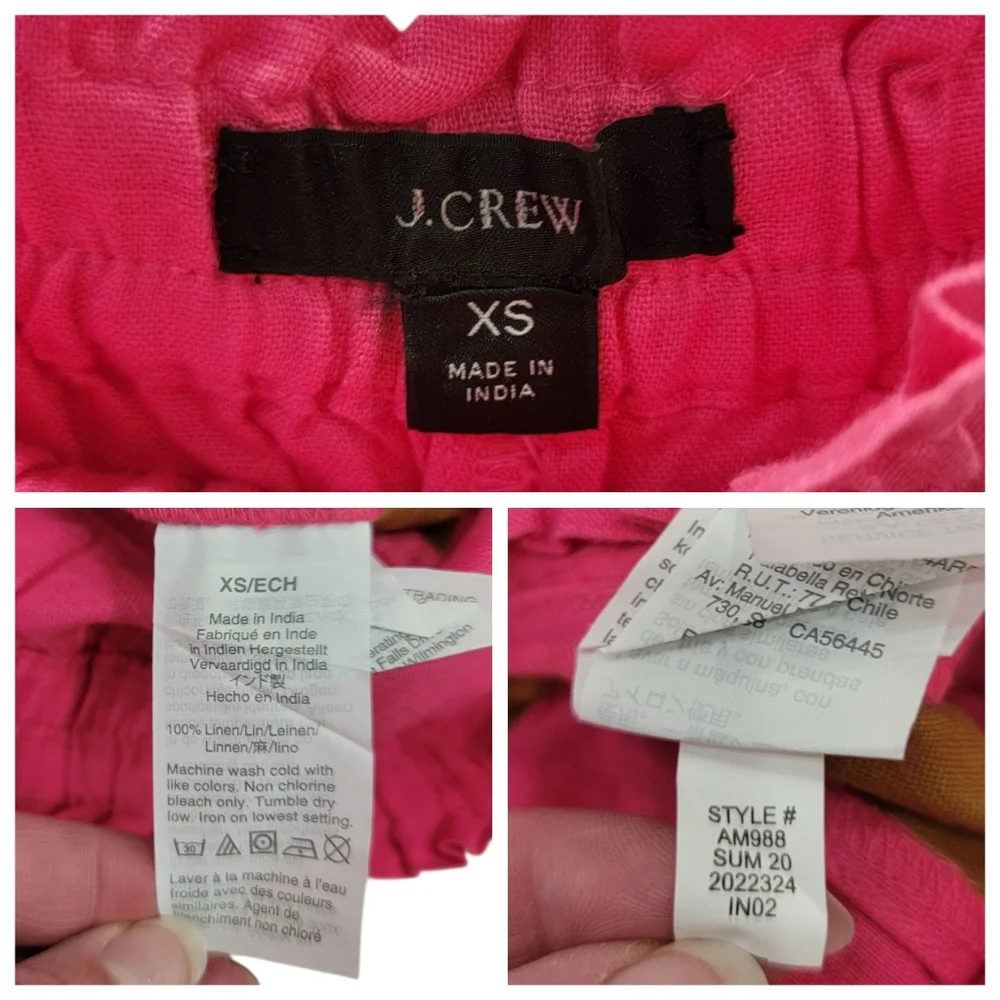 NWT J.Crew Linen Drawstring Wide Leg Pants Pink Brown Tux Stripe Women’s XS - Picture 10 of 14
